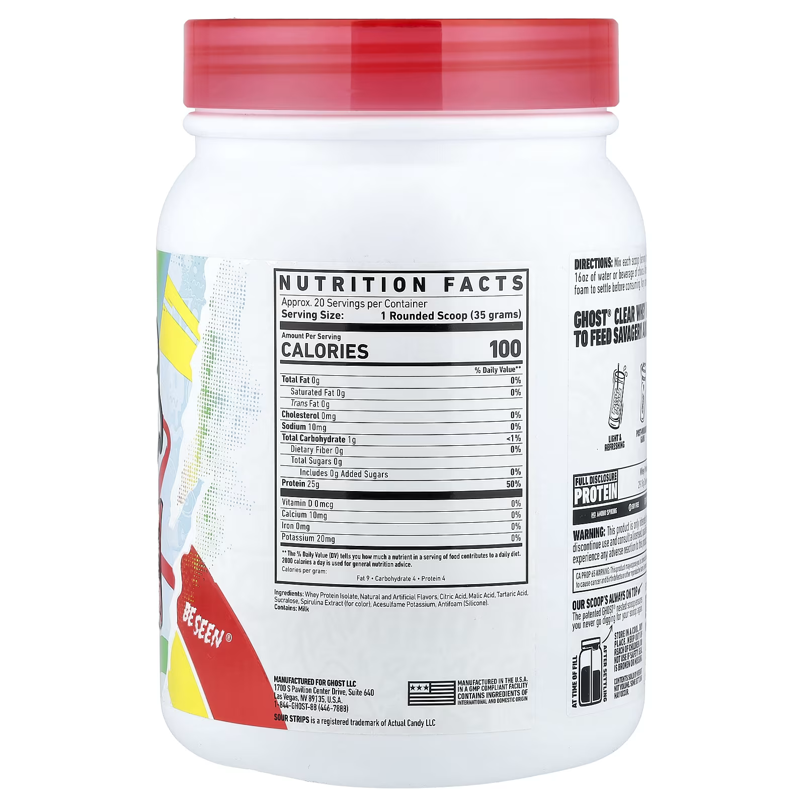 Ghost Clear Whey - 20 servings - Sour Strips Rainbow Candy