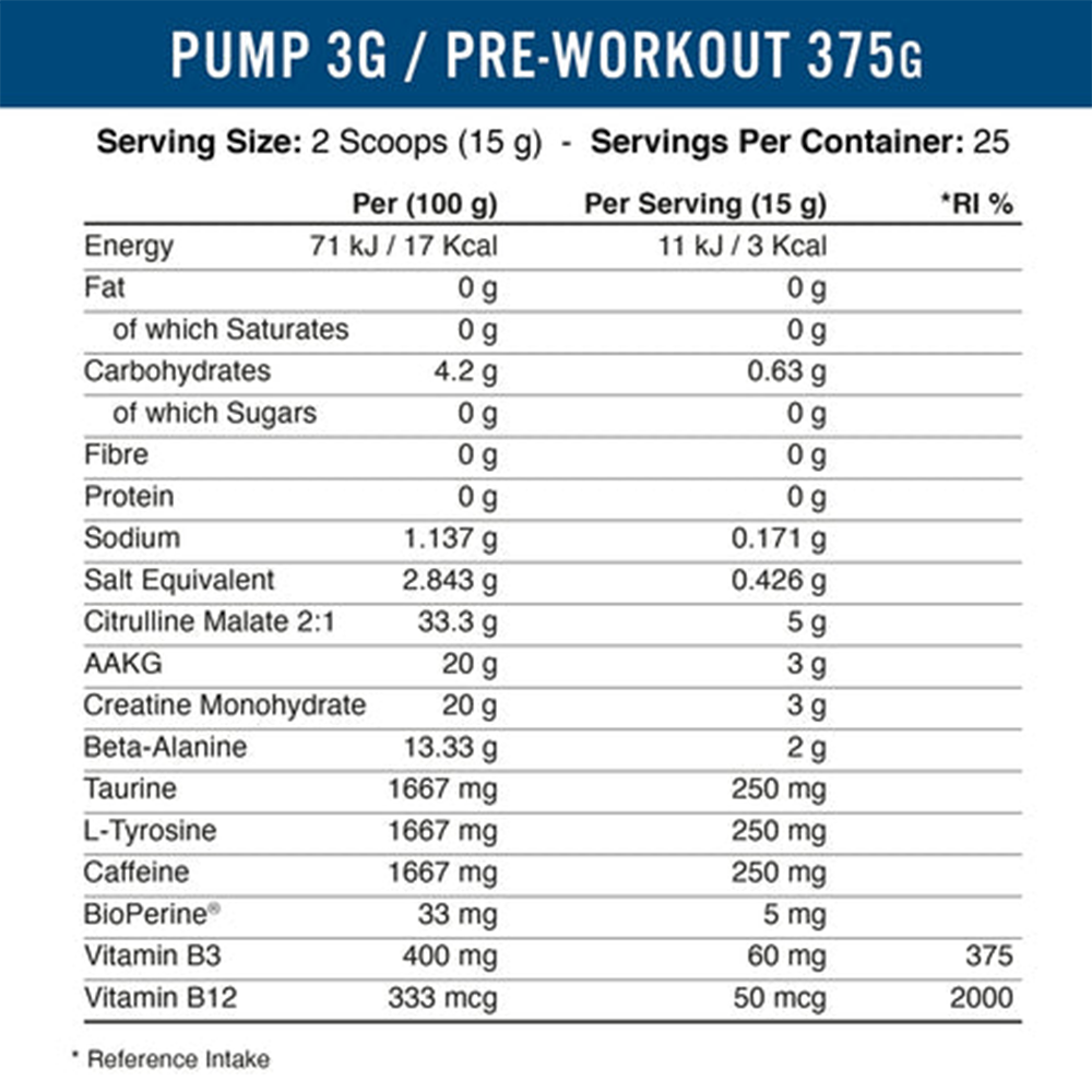 Applied Nutrition Pump 3G Pre-workout Icy Blue Raz (375 g)