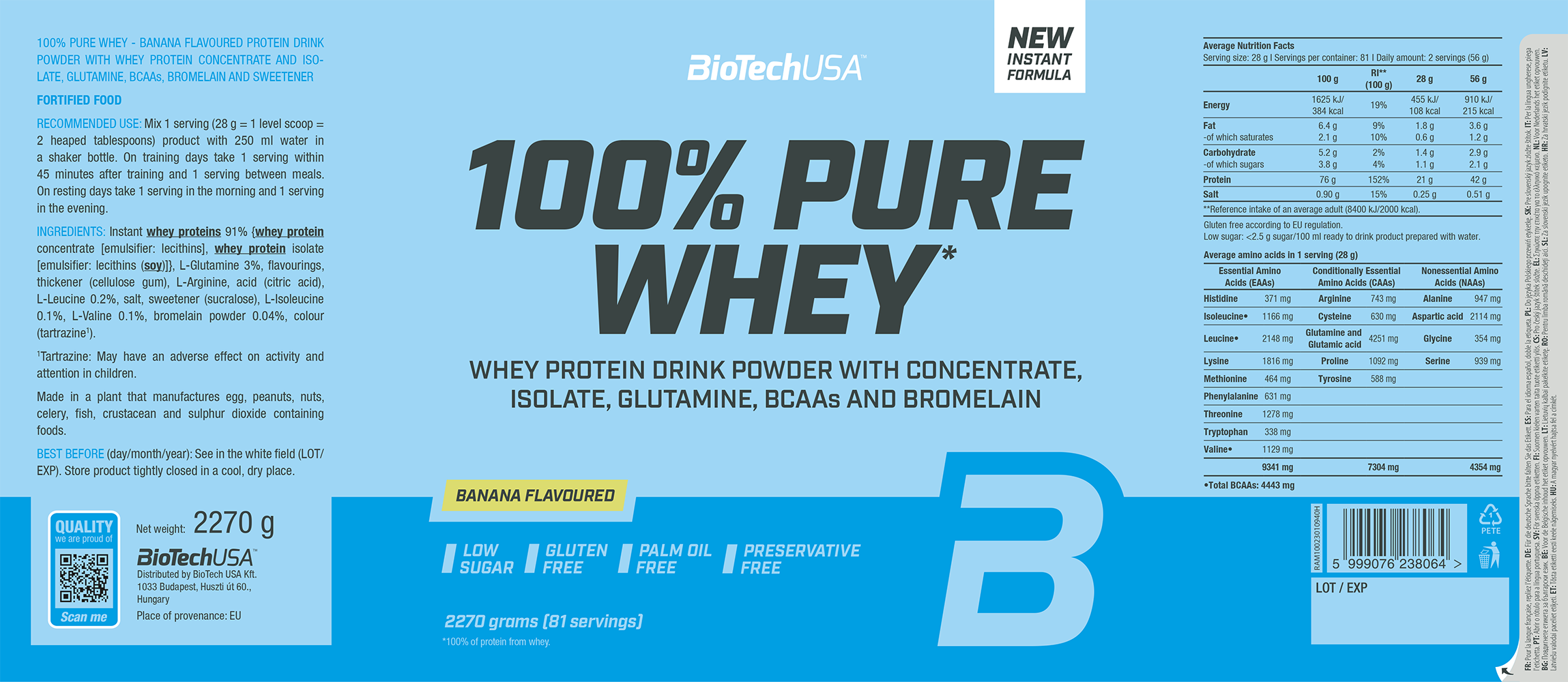 BiotechUSA 100% Pure Whey Banana (2270 g)