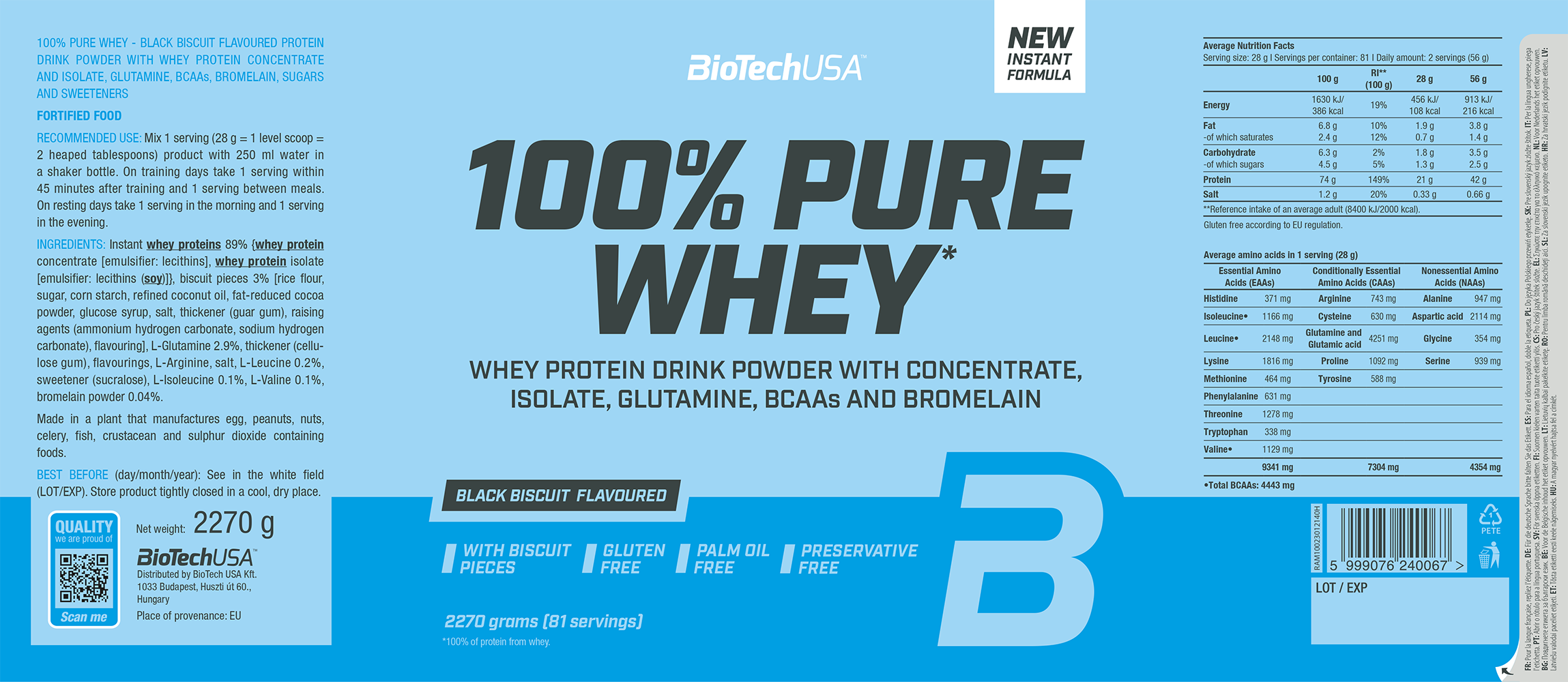 BiotechUSA 100% Pure Whey Black Biscuit (2270 g)