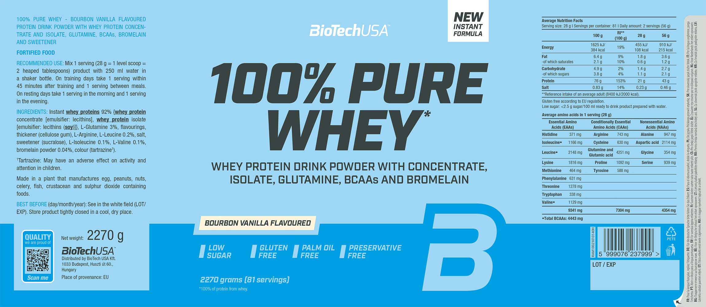 BiotechUSA 100% Pure Whey Bourbon Vanilla (2270 g)