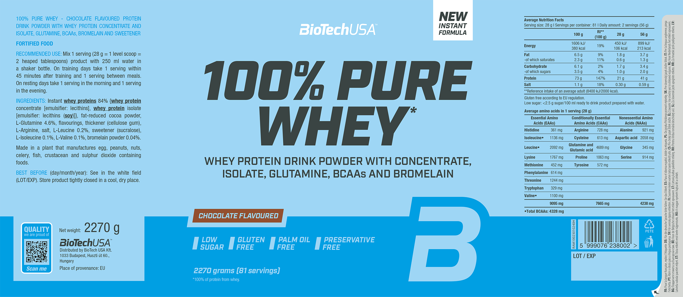 BiotechUSA 100% Pure Whey Chocolate (2270 g)