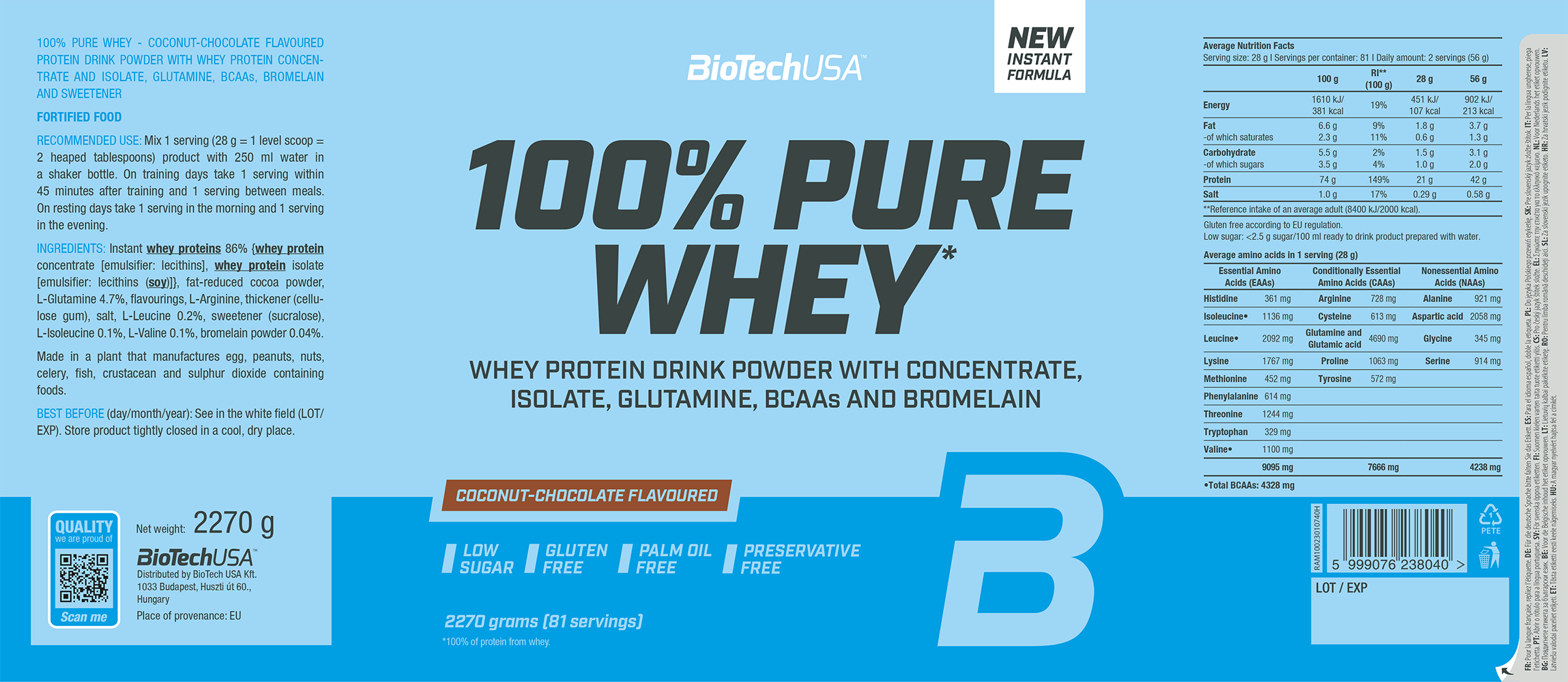 BiotechUSA 100% Pure Whey Coconut-Chocolate (2270 g)