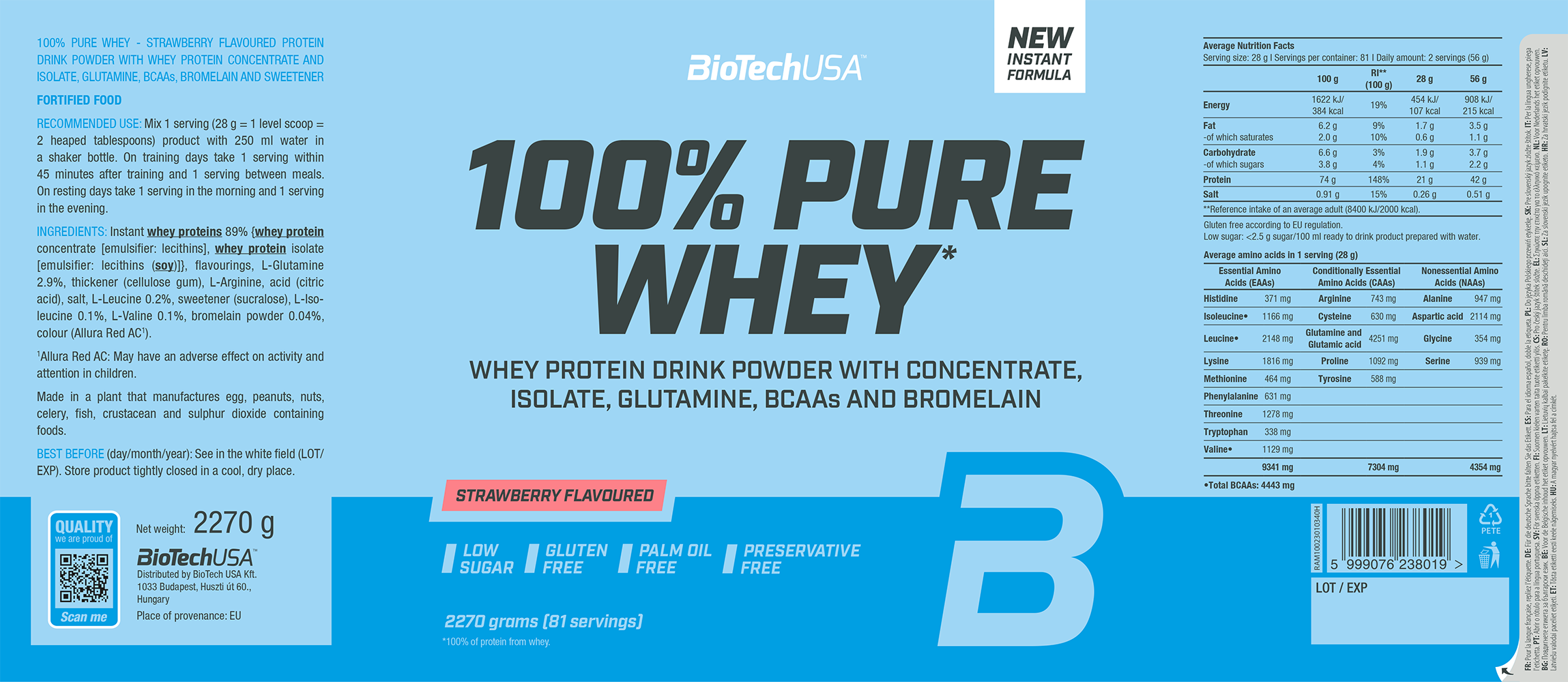 BiotechUSA 100% Pure Whey Strawberry (2270 g)