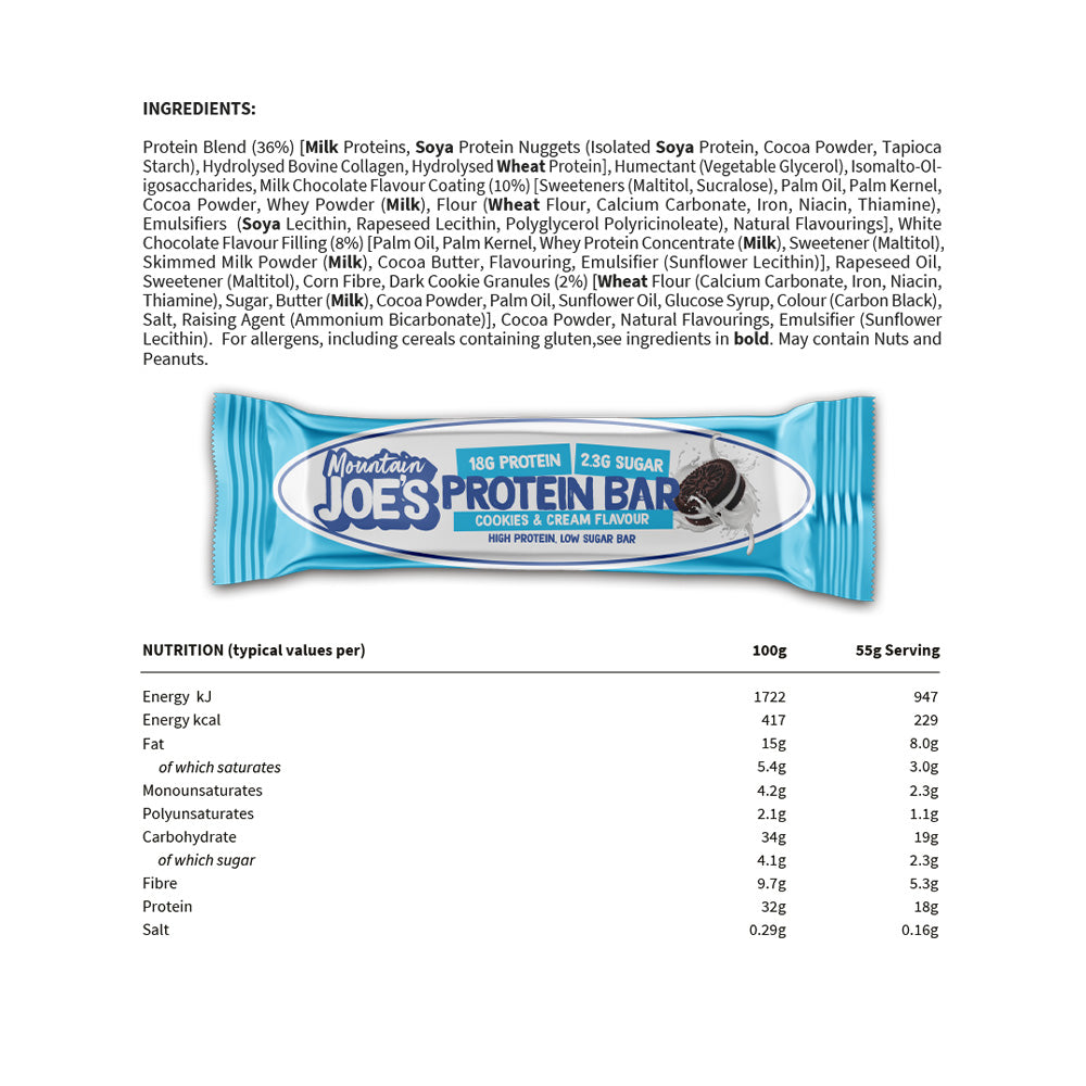 Mountain Joe's Protein Bar Chocolate Cookie Cream (12 x 55 g)