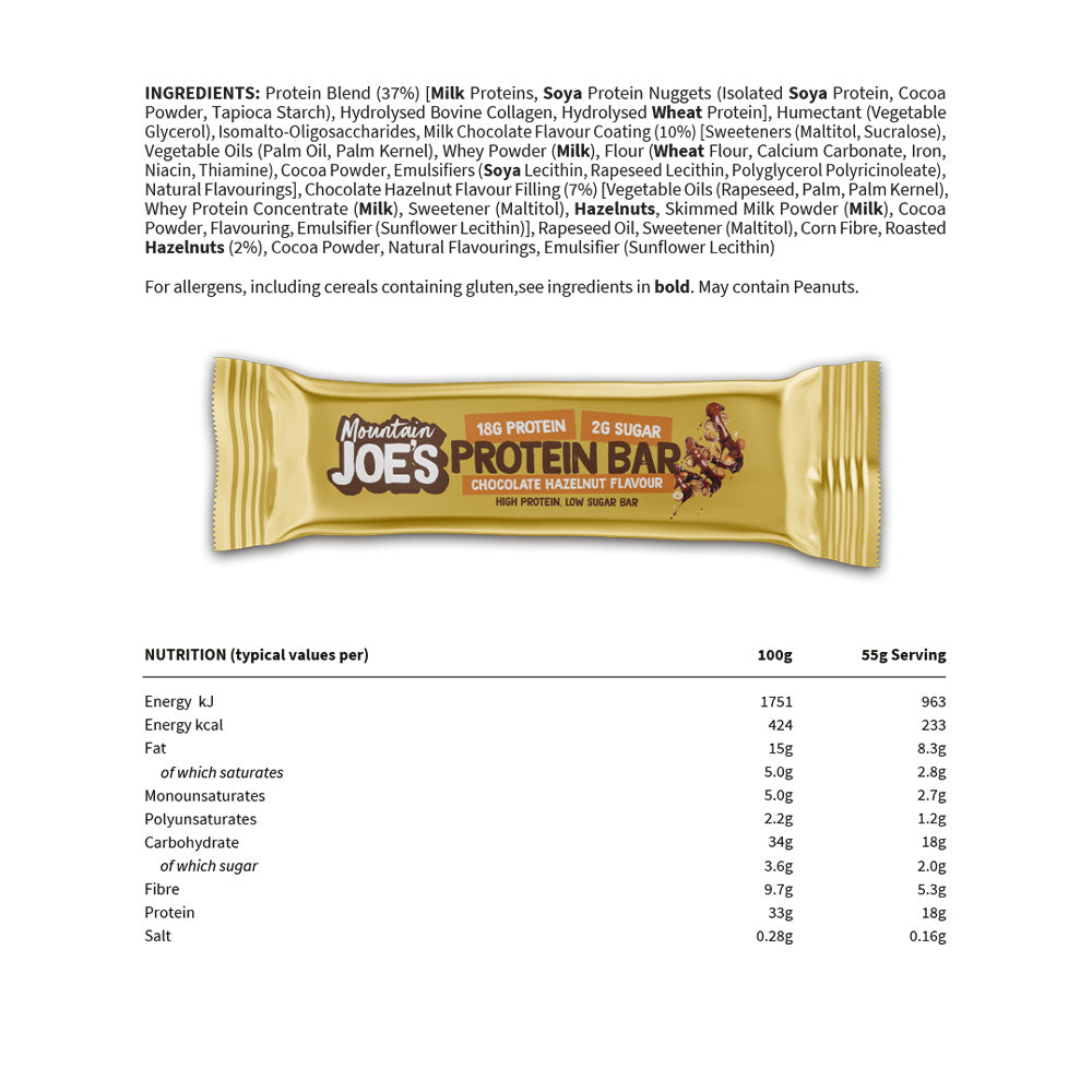 Mountain Joe's Protein Bar Chocolate Hazelnut (12 x 55 g)