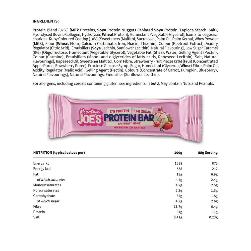 Mountain Joe's Protein Bar Raspberry Ripple (12 x 55 g)