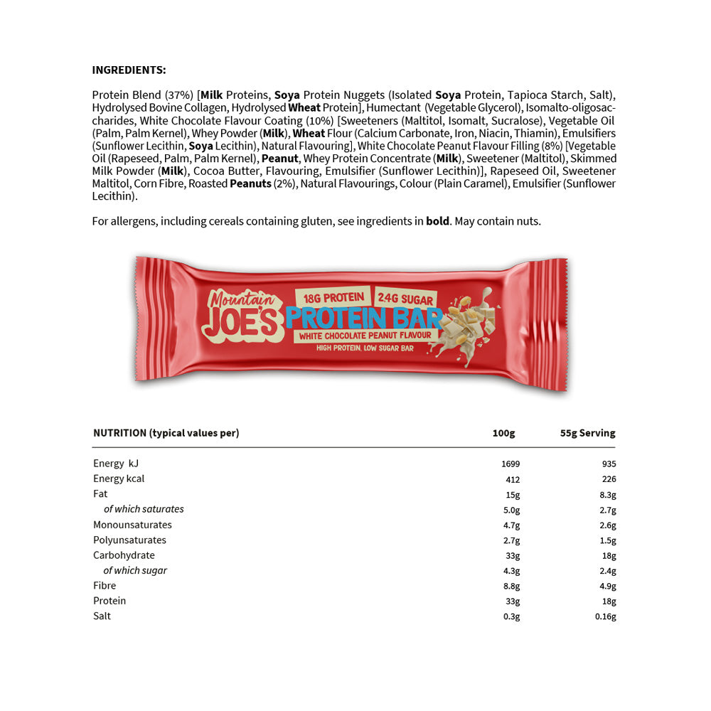 Mountain Joe's Protein Bar White Chocolate Salted Peanut (12 x 55 g)