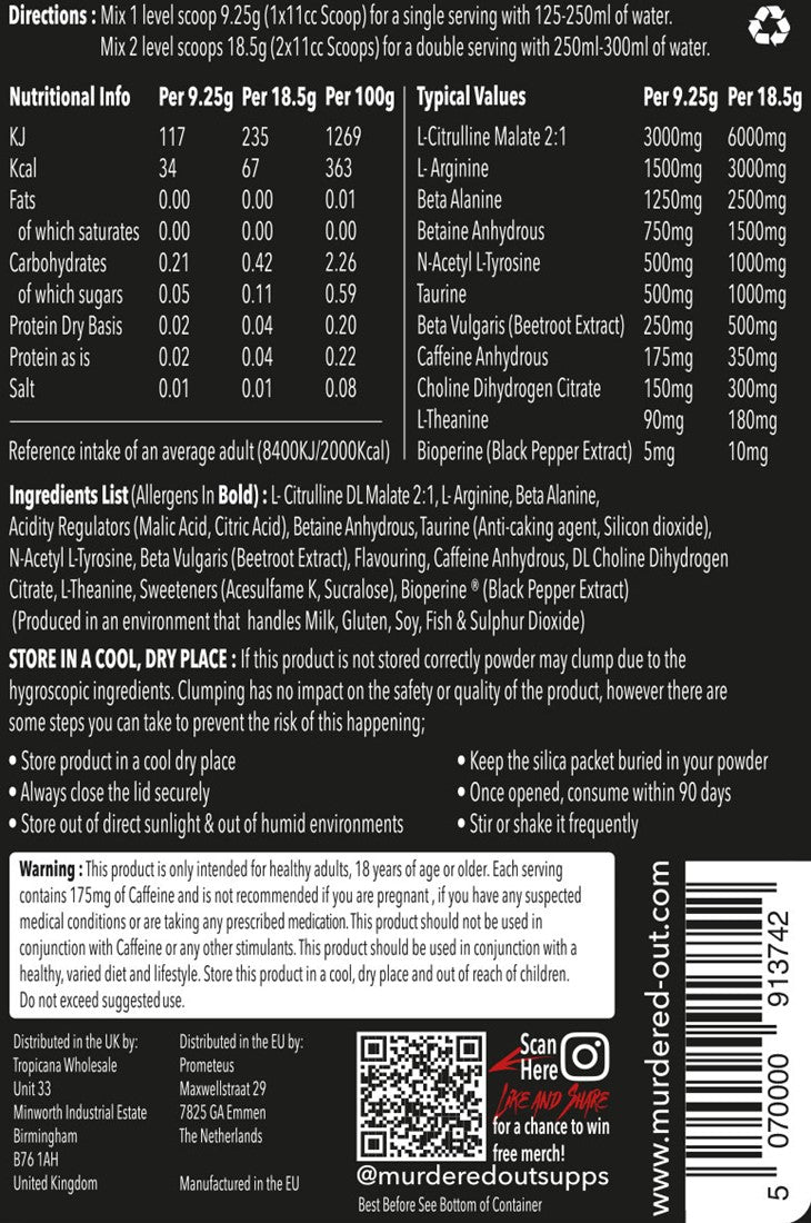 Murdered Out Insidious Pre-workout Killer Lollipop (463 g)