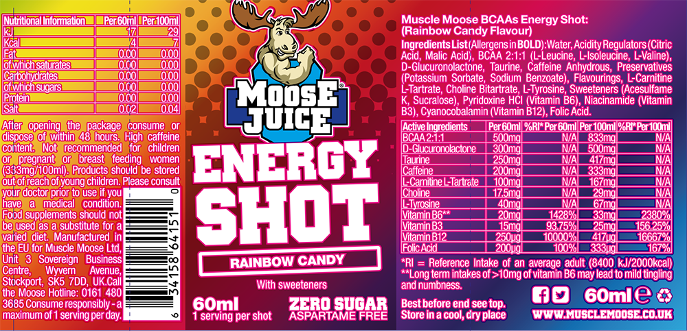 Muscle Moose Energy Shots Rainbow Candy (12 x 60 ml)