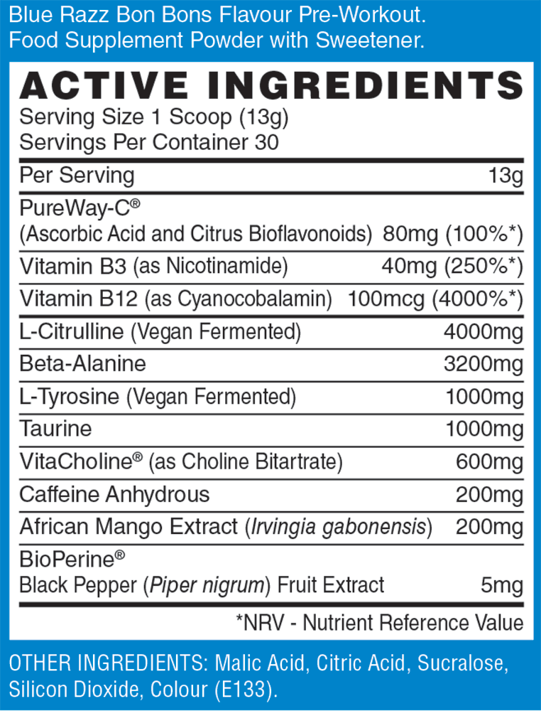 Naughty Boy Energy Pre-workout Blue Razz Bon Bons (390 g)