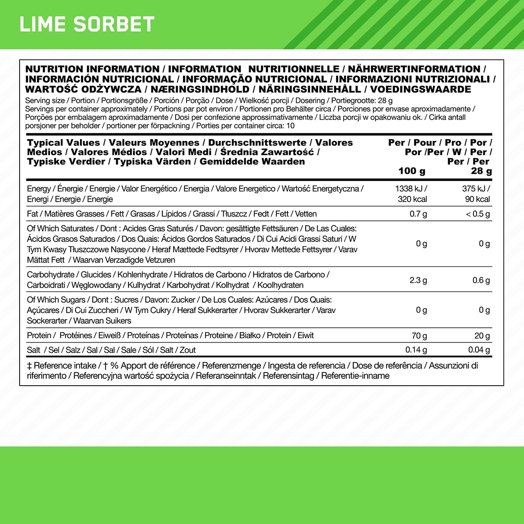 Optimum Nutrition Clear Protein 100% Plant Protein Isolate Lime Sorbet (280 g)