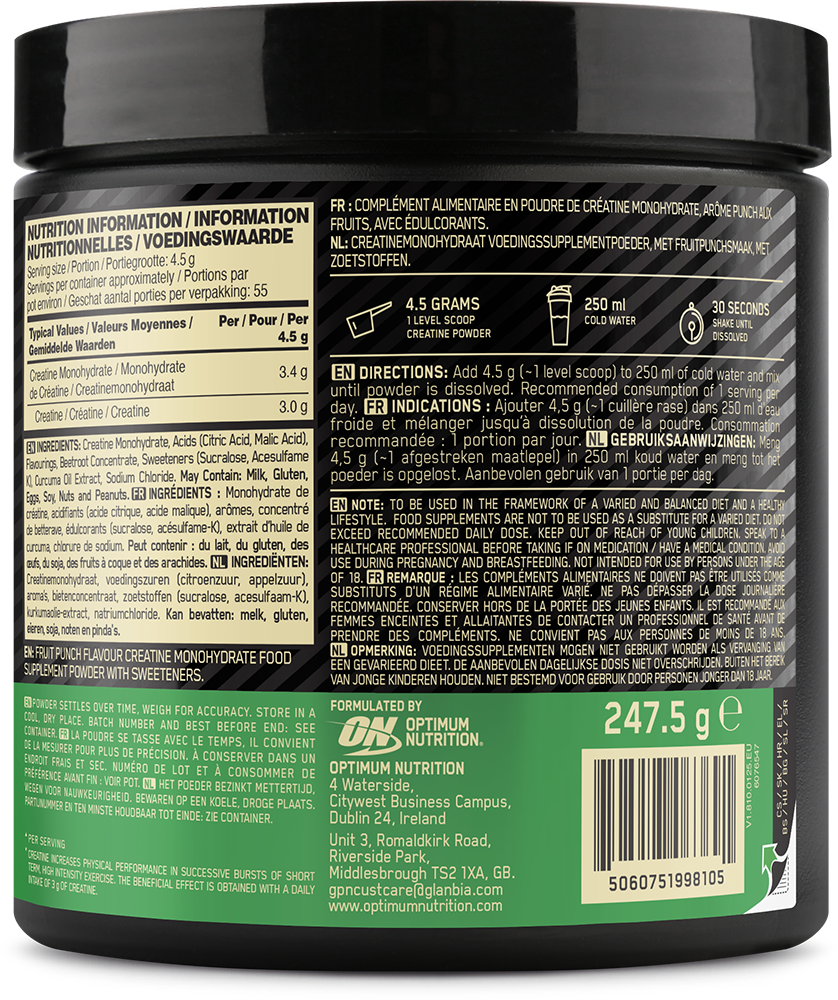 Optimum Nutrition Flavoured Micronised Creatine Powder Fruit Punch (247,5 g)