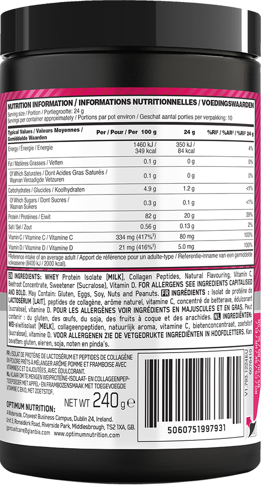 Optimum Nutrition Gold Standard Clear Whey + Collagen Apple & Raspberry (240 g)