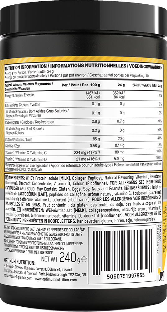 Optimum Nutrition Gold Standard Clear Whey + Collagen Summer Fruit Ice Tea (240 g)