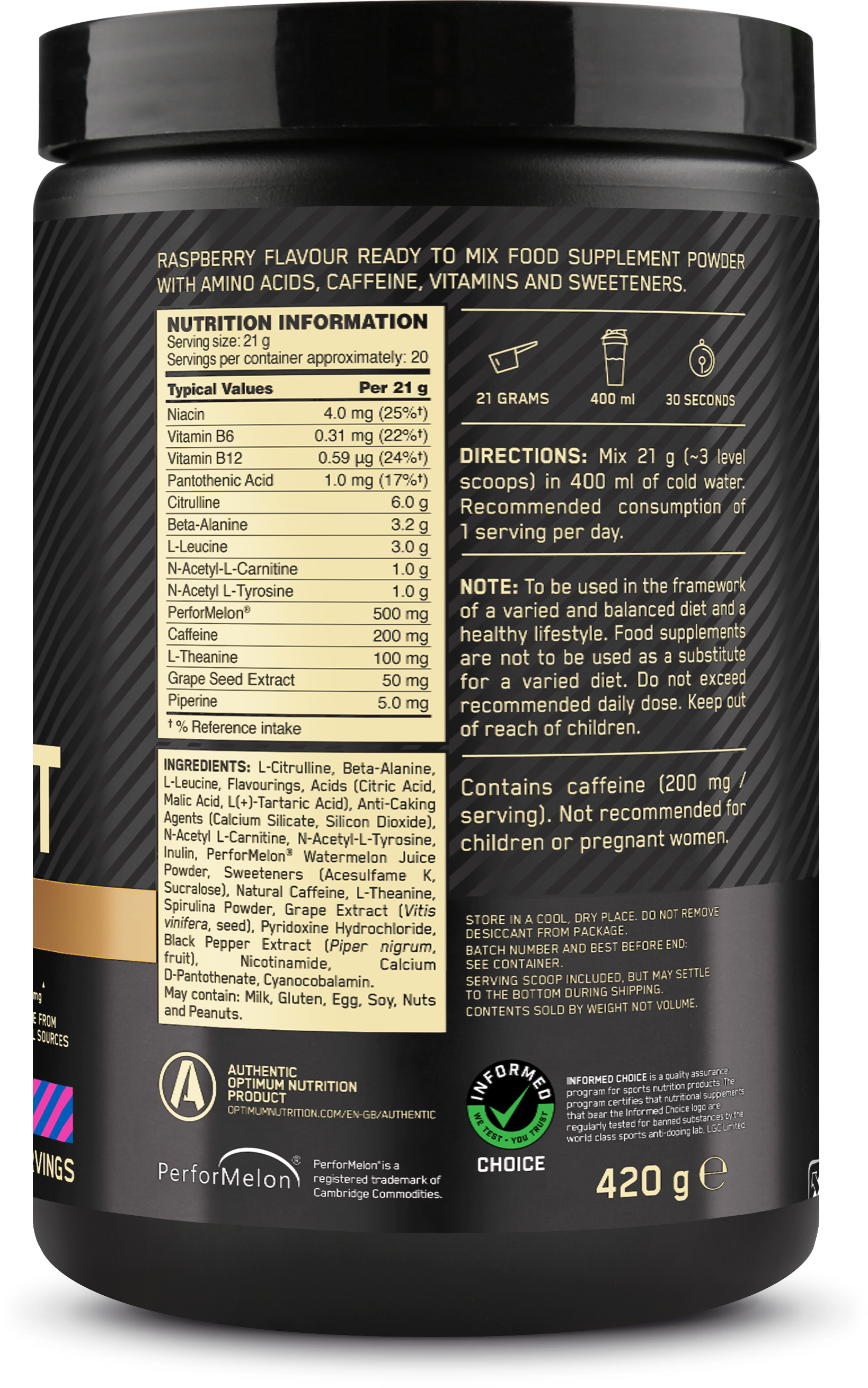 Optimum Nutrition Gold Standard Pre-workout Advanced Blue Raspberry (420 g)