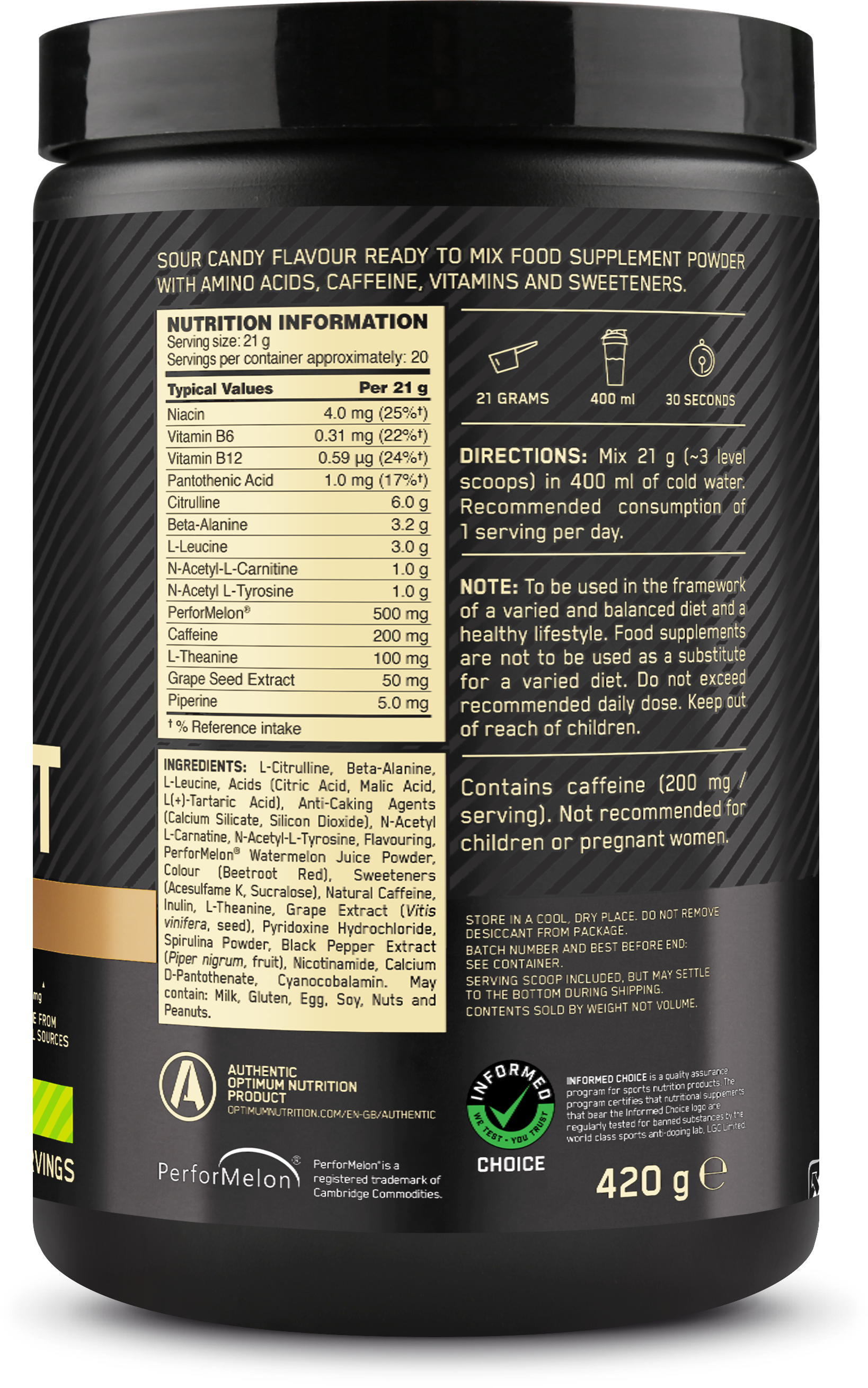 Optimum Nutrition Gold Standard Pre-workout Advanced Sour Gummy (420 g)
