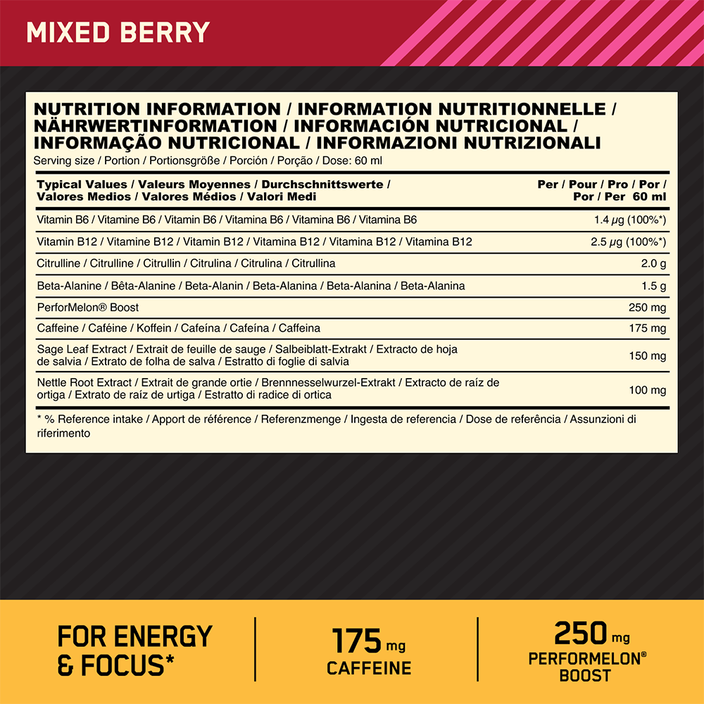 Optimum Nutrition Gold Standard Pre-workout Shot Mixed Berry (12 x 60 ml)