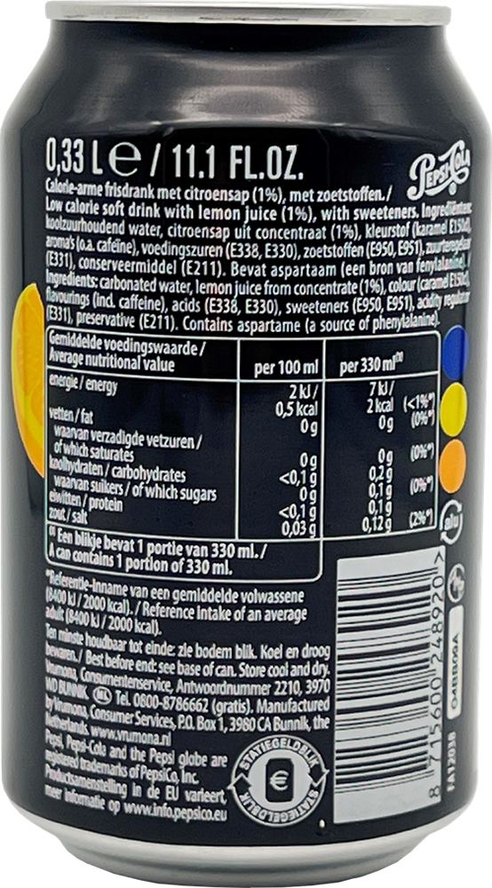 Pepsi Zero Sugar Lemon (24 x 330 ml)