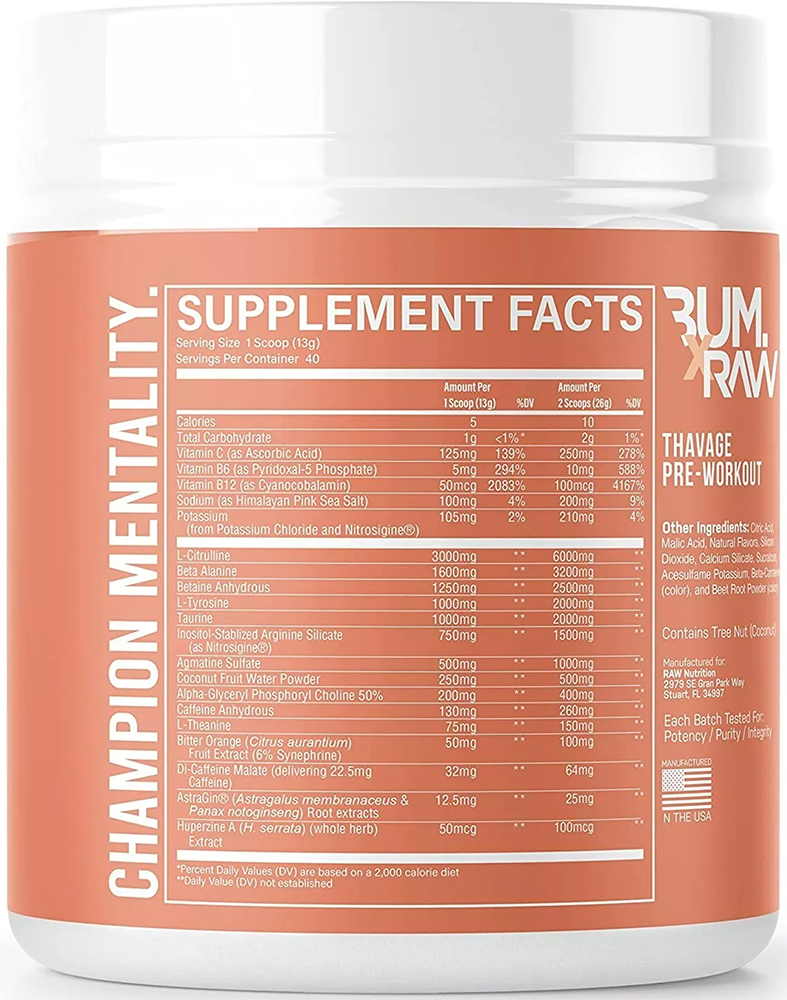 RAW CBUM Thavage Pre-workout Peach Bum (20 servings)