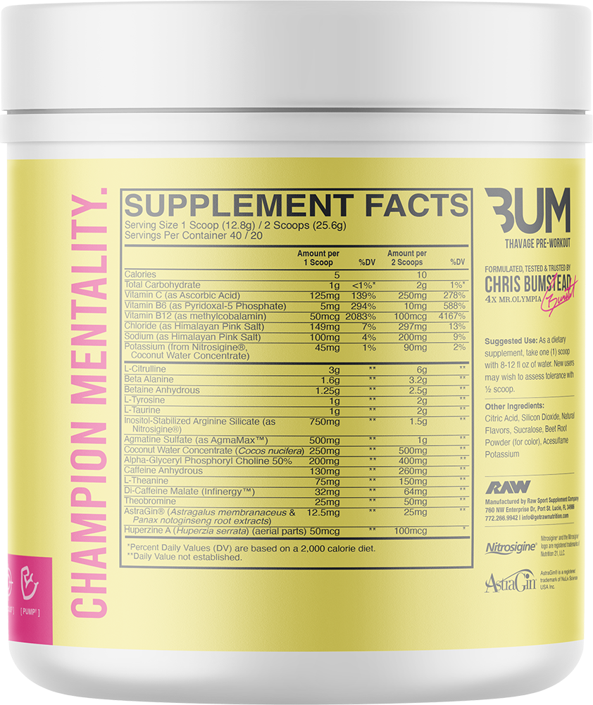 RAW CBUM Thavage Pre-workout Raspberry Lemonade (20 servings)