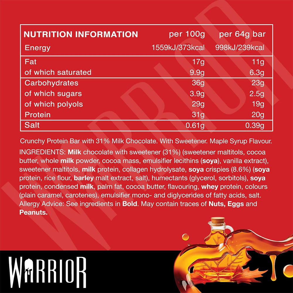 Warrior Crunch Bar Canadian Maple Syrup (12 x 64 g)