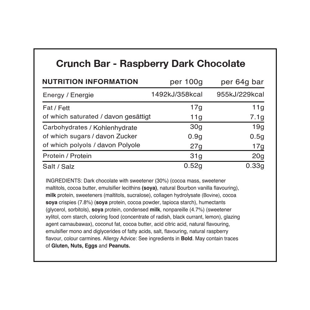 Warrior Crunch Bar Raspberry Dark Chocolate (12 x 64 g)