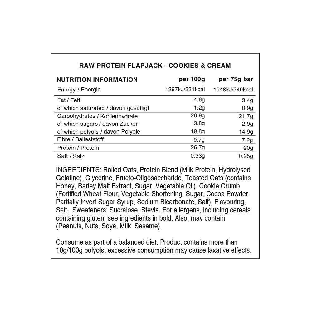 Warrior Raw Protein Flapjack Cookies & Cream (12 x 75 g)