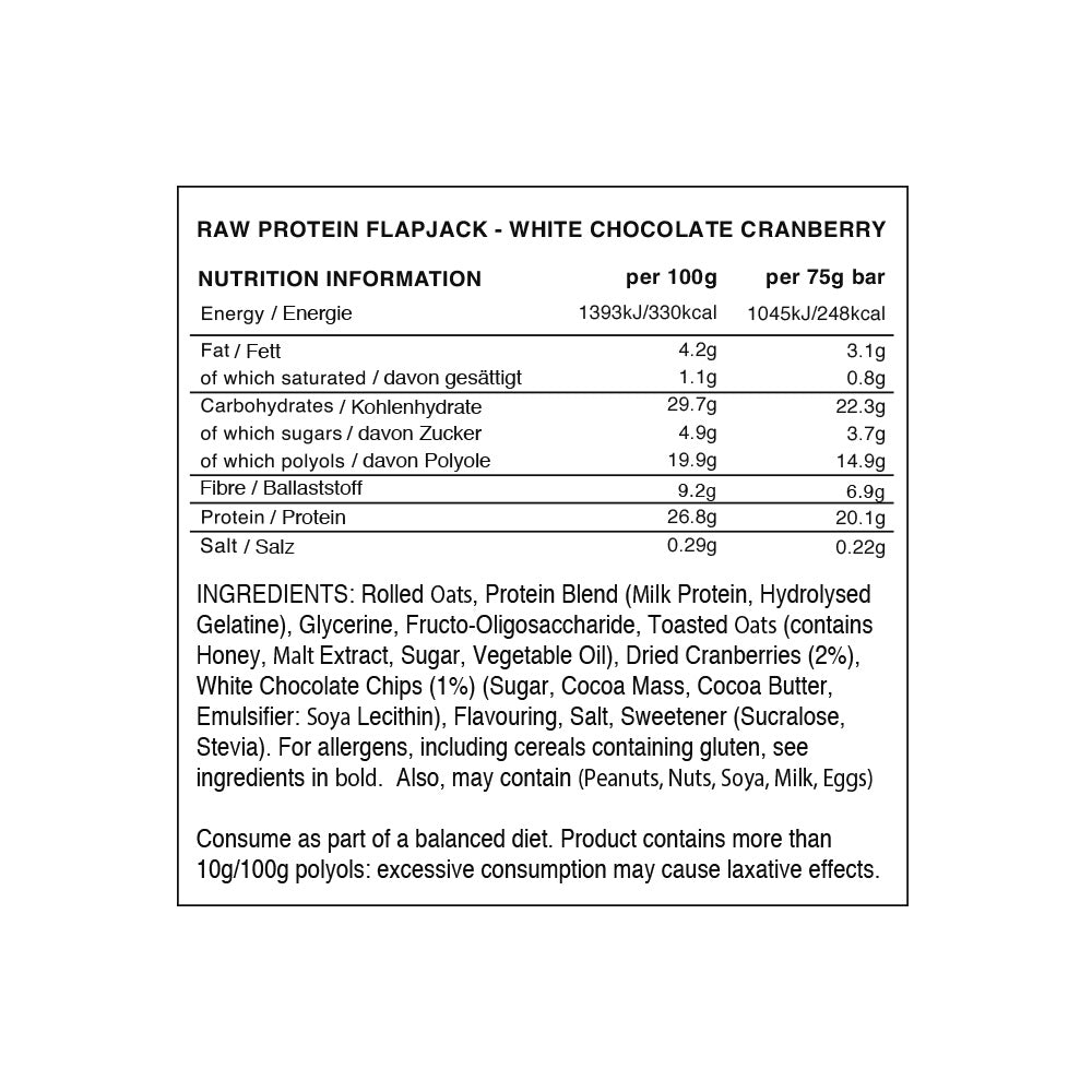 Warrior Raw Protein Flapjack White Chocolate Cranberry (12 x 75 g)