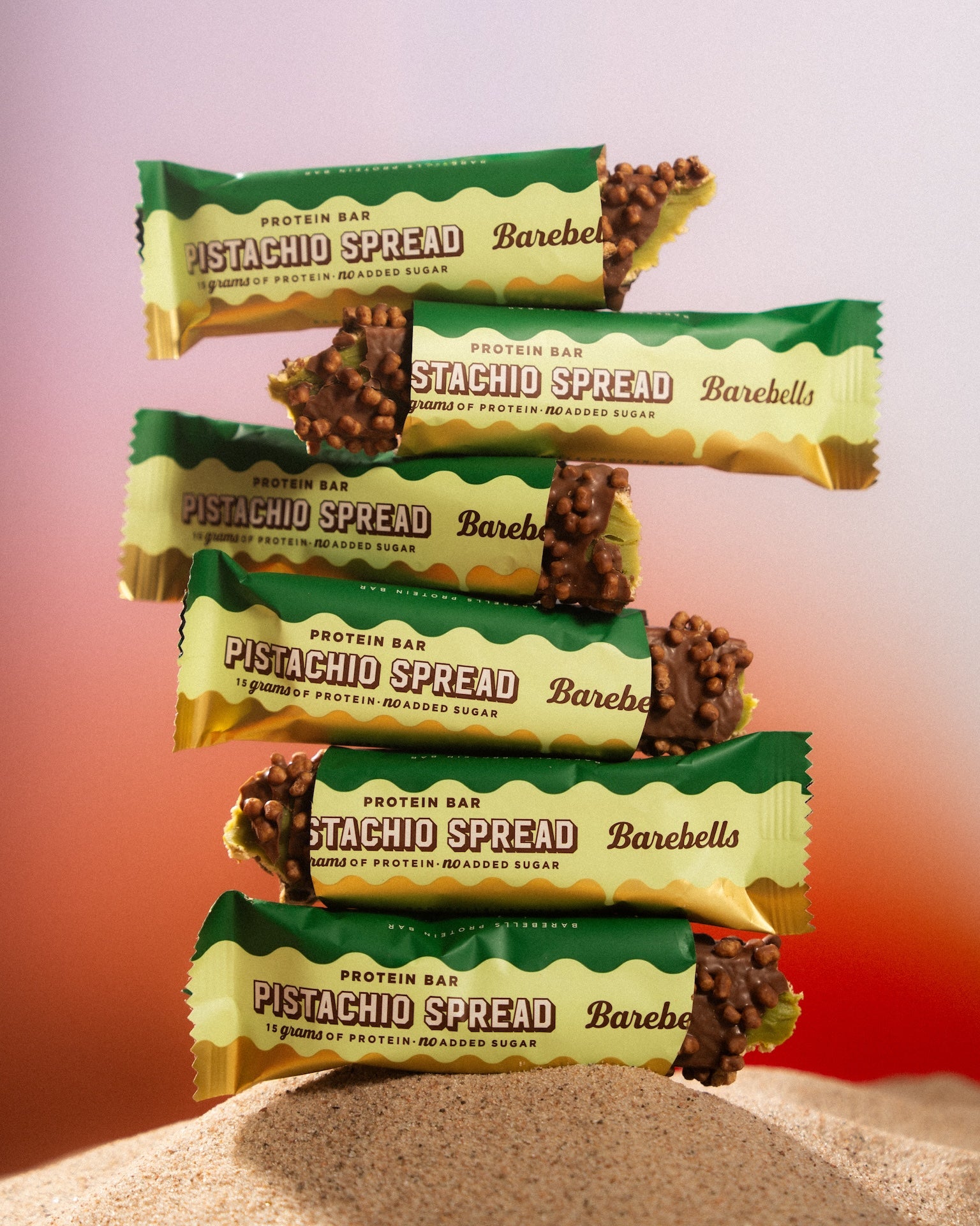 Barebells Protein Bar Pistachio Spread - gestapelde repen