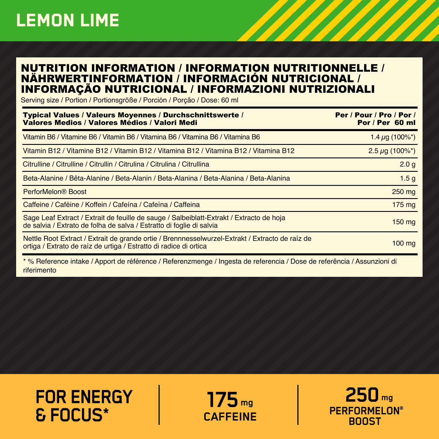 Optimum Nutrition Gold Standard Pre-workout Shot Lemon Lime (12 x 60 ml)