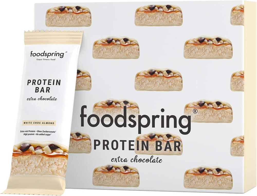 Foodspring Protein Bar Extra Chocolate White Chocolate Almond (12 x 45 g)