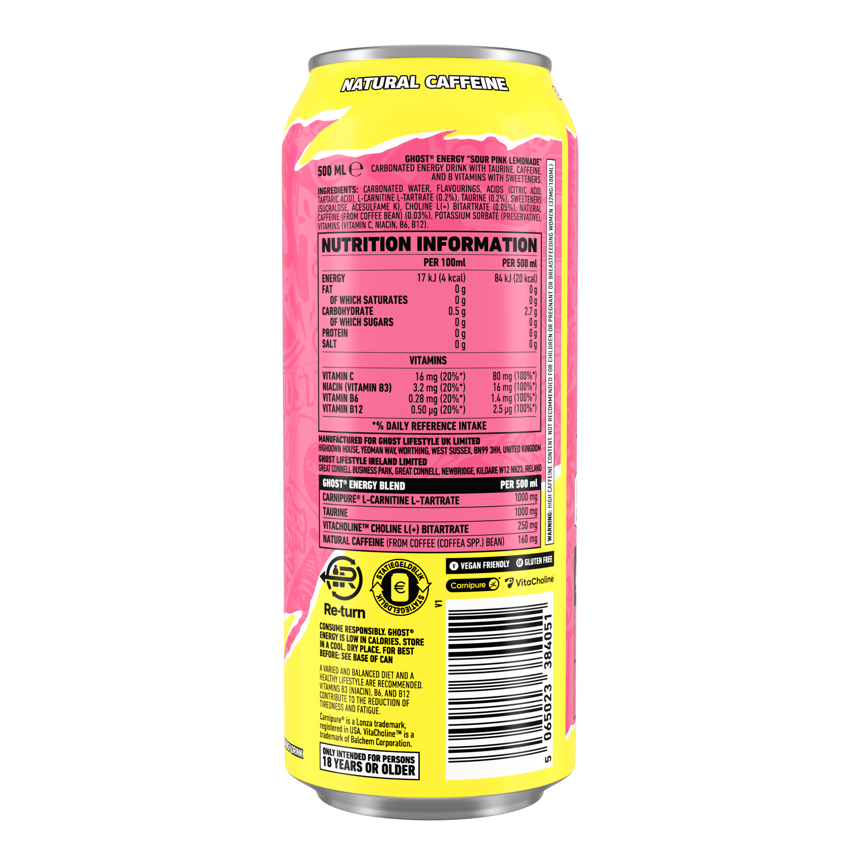 Ghost Energy - 12 x 500 ml - Pink Lemonade