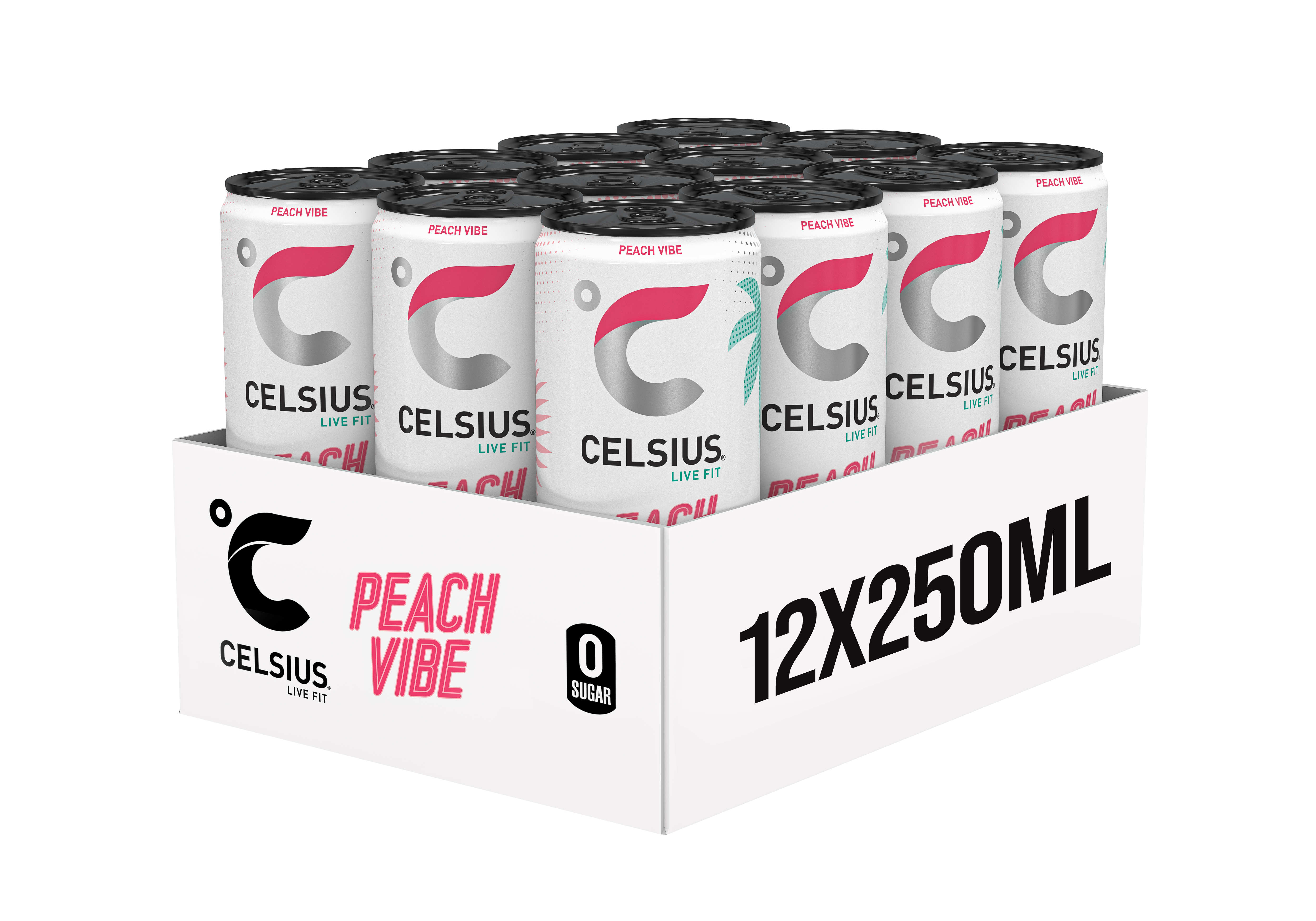 Celsius Sparkling Energy Drink - 12 x 250 ml - Peach Vibe