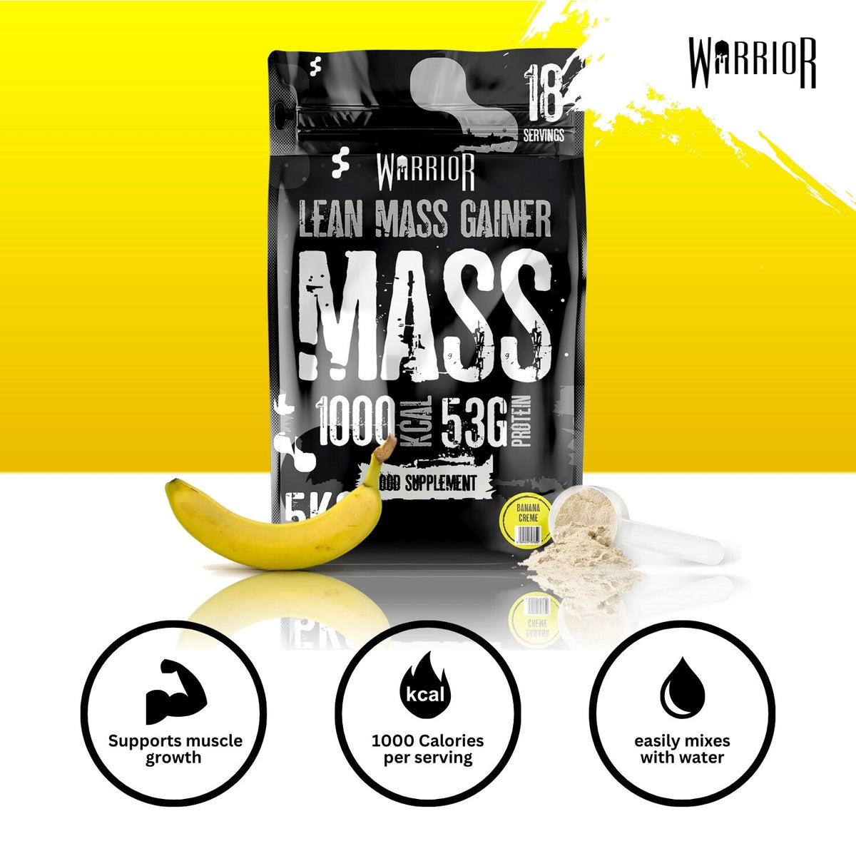 Warrior Mass Lean Mass Gainer Banana Creme – sfeerbeeld met smaak