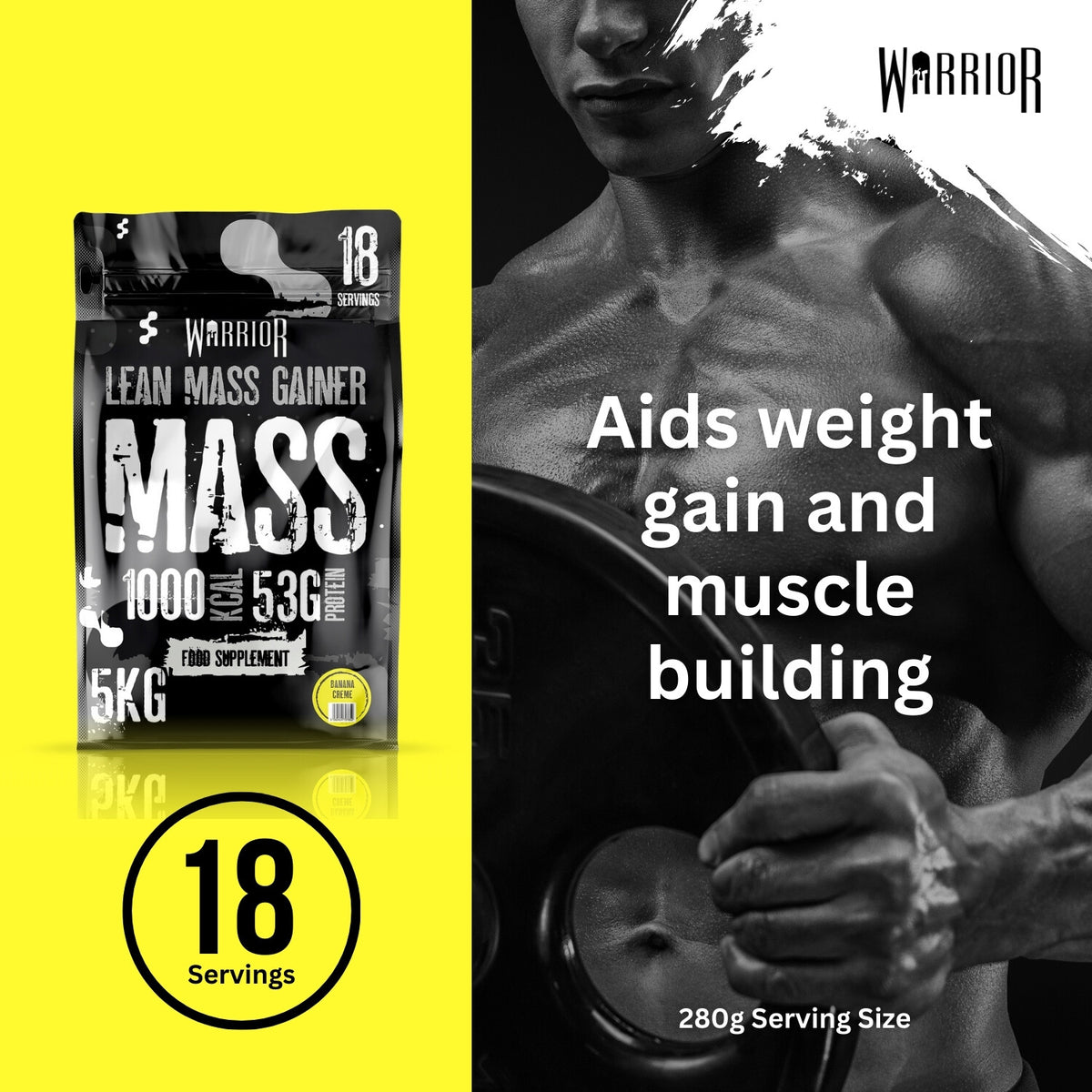 Warrior Mass Lean Mass Gainer Banana Creme – 18 shakes per zak