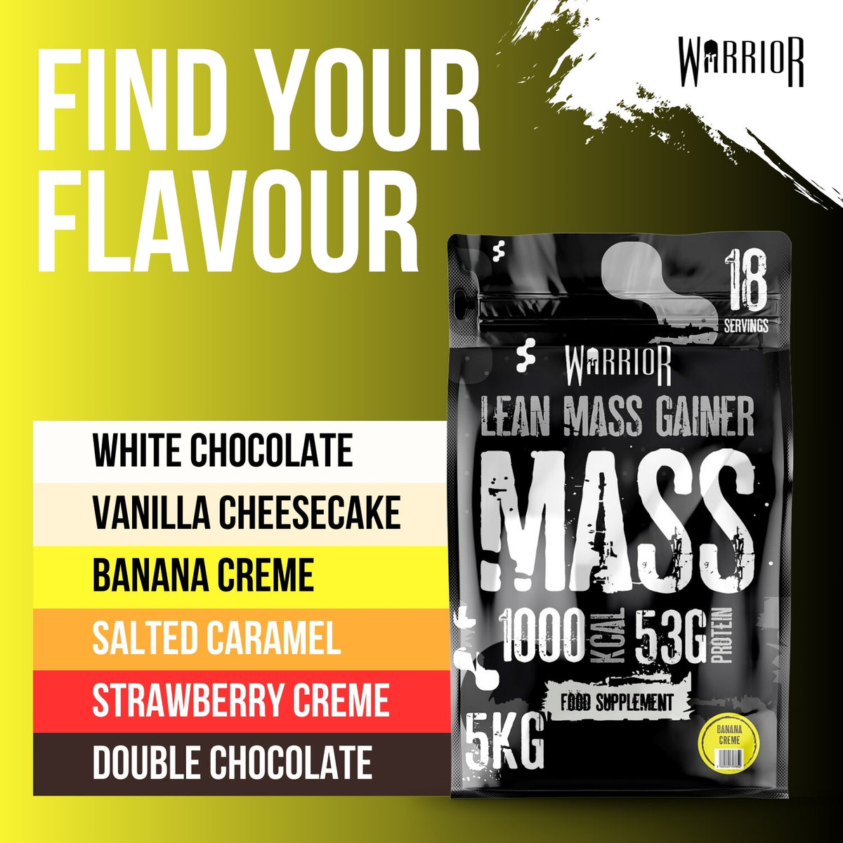 Warrior Mass Lean Mass Gainer Banana Creme – alle smaken