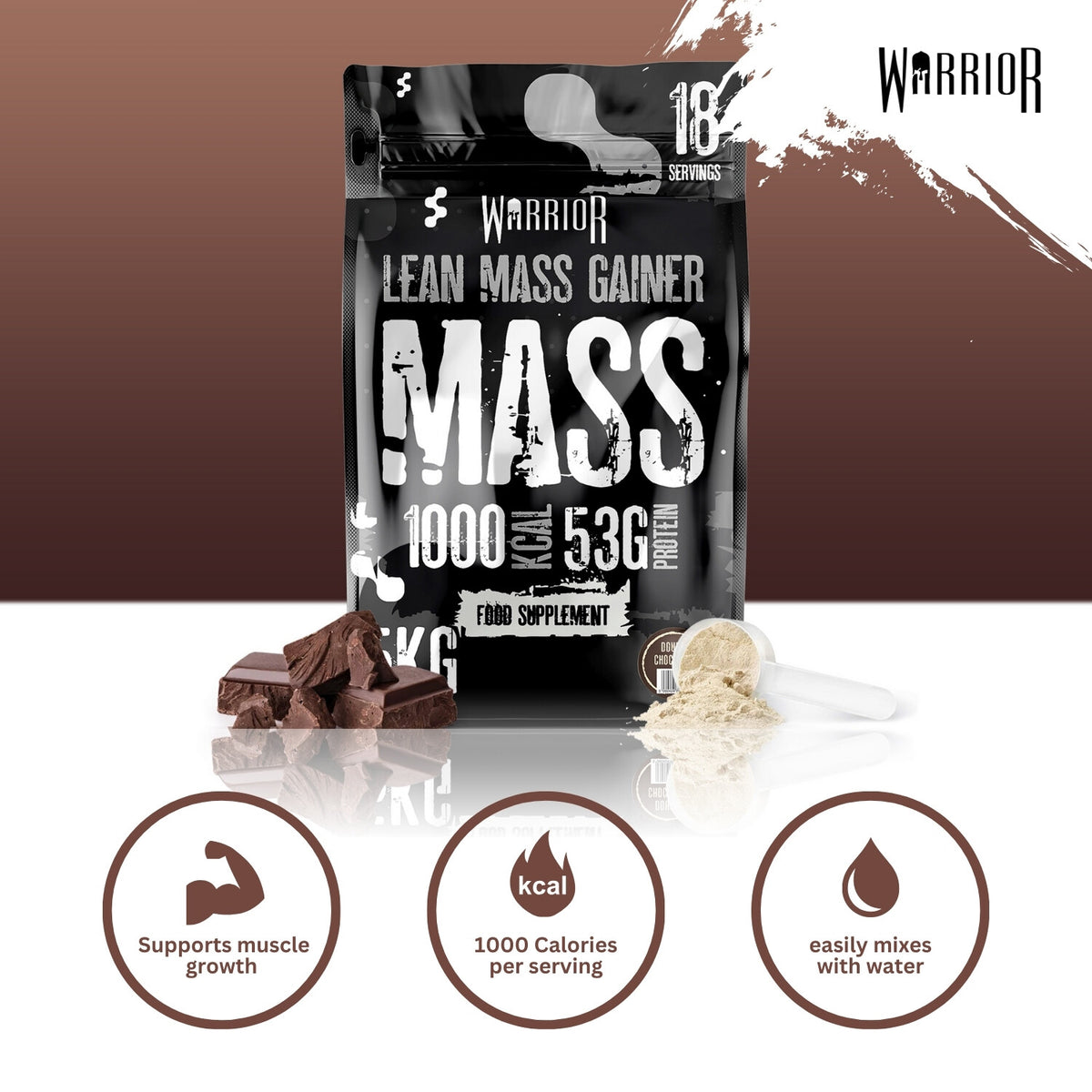 Warrior Mass Lean Mass Gainer Double Chocolate – sfeerbeeld met smaak