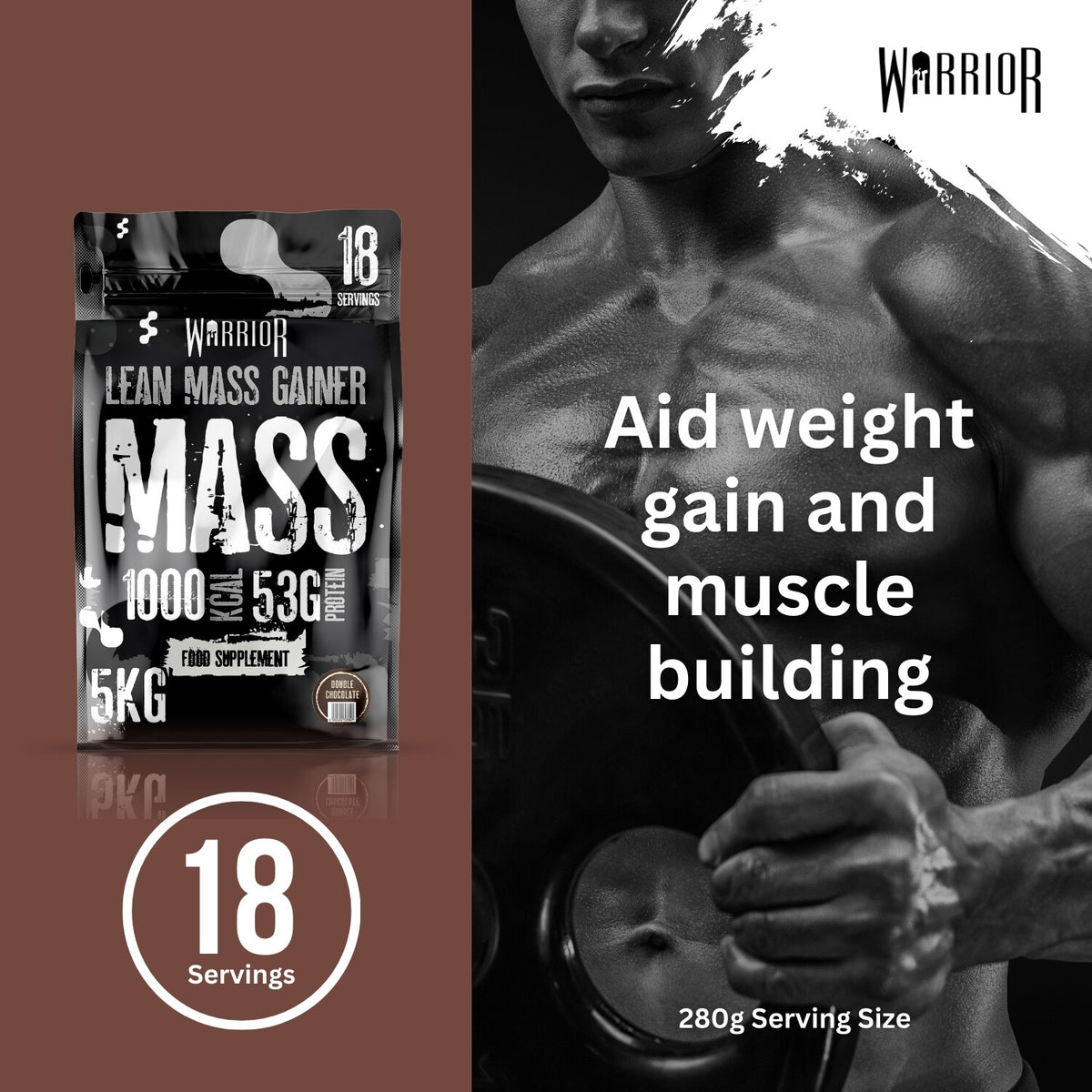 Warrior Mass Lean Mass Gainer Double Chocolate – 18 shakes per zak