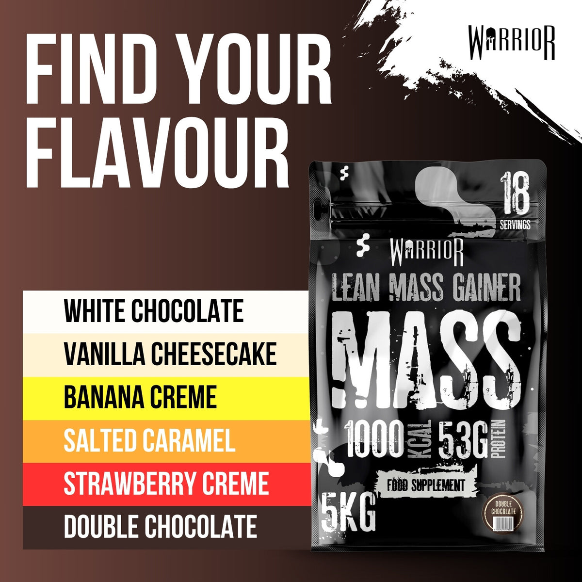 Warrior Mass Lean Mass Gainer Double Chocolate – alle smaken