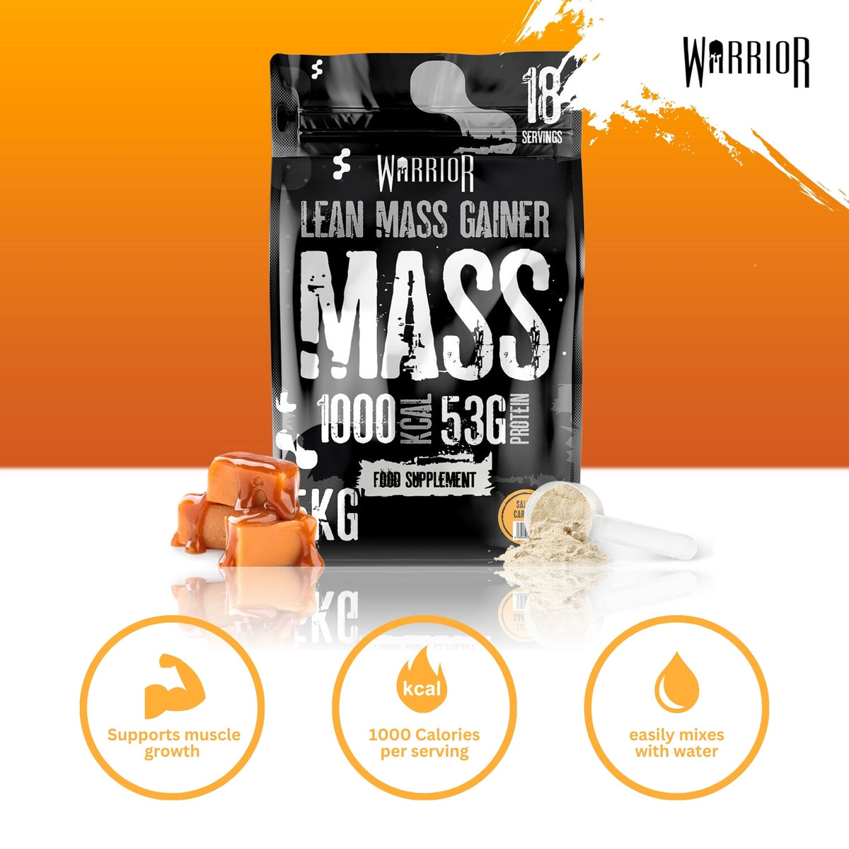 Warrior Mass Lean Mass Gainer Salted Caramel – sfeerbeeld met smaak