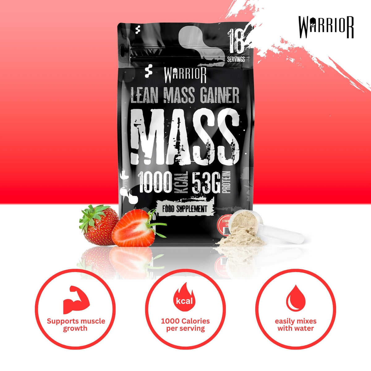 Warrior Mass Lean Mass Gainer Strawberry Creme – sfeerbeeld met smaak