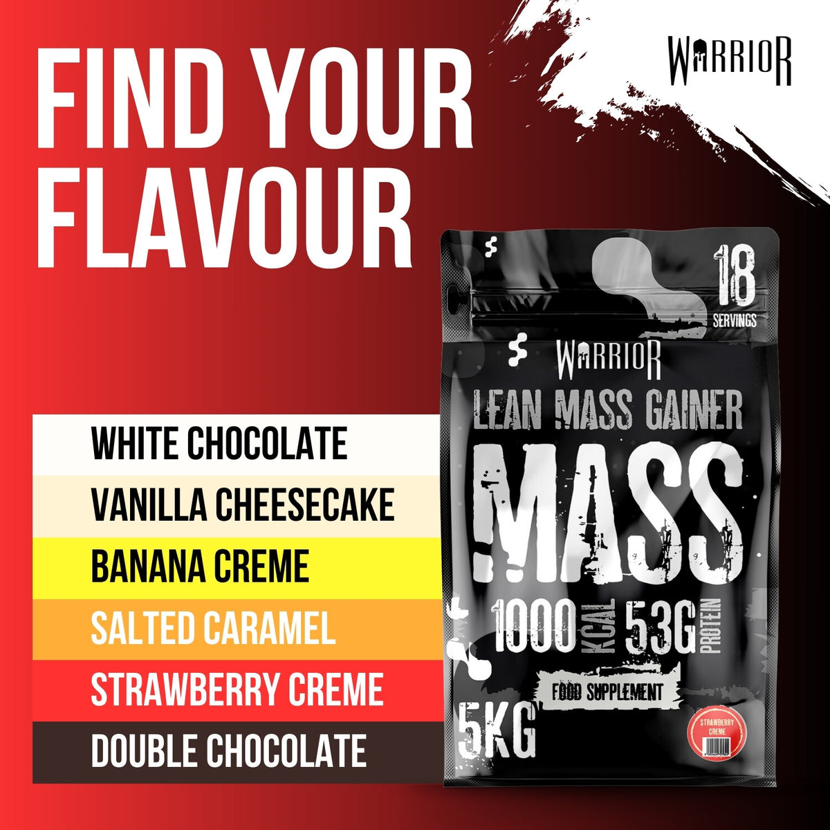 Warrior Mass Lean Mass Gainer Strawberry Creme – alle smaken