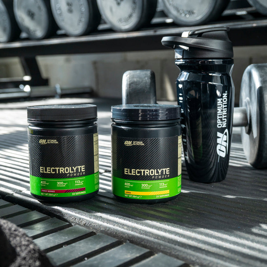Optimum Nutrition Electrolyte Powder met shaker