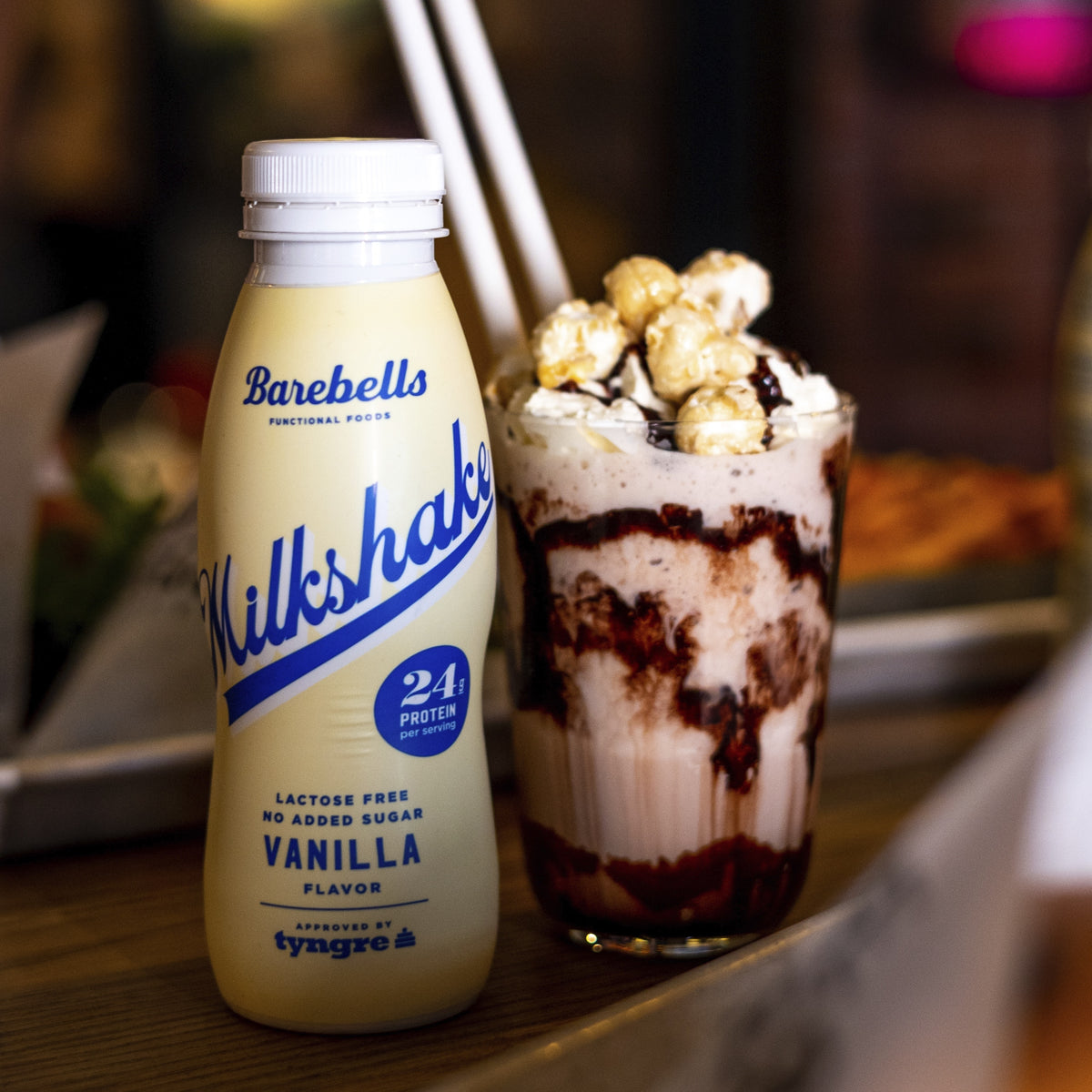 Barebells Milkshake Vanilla eiwitshake met milkshakedessert - sfeerfoto