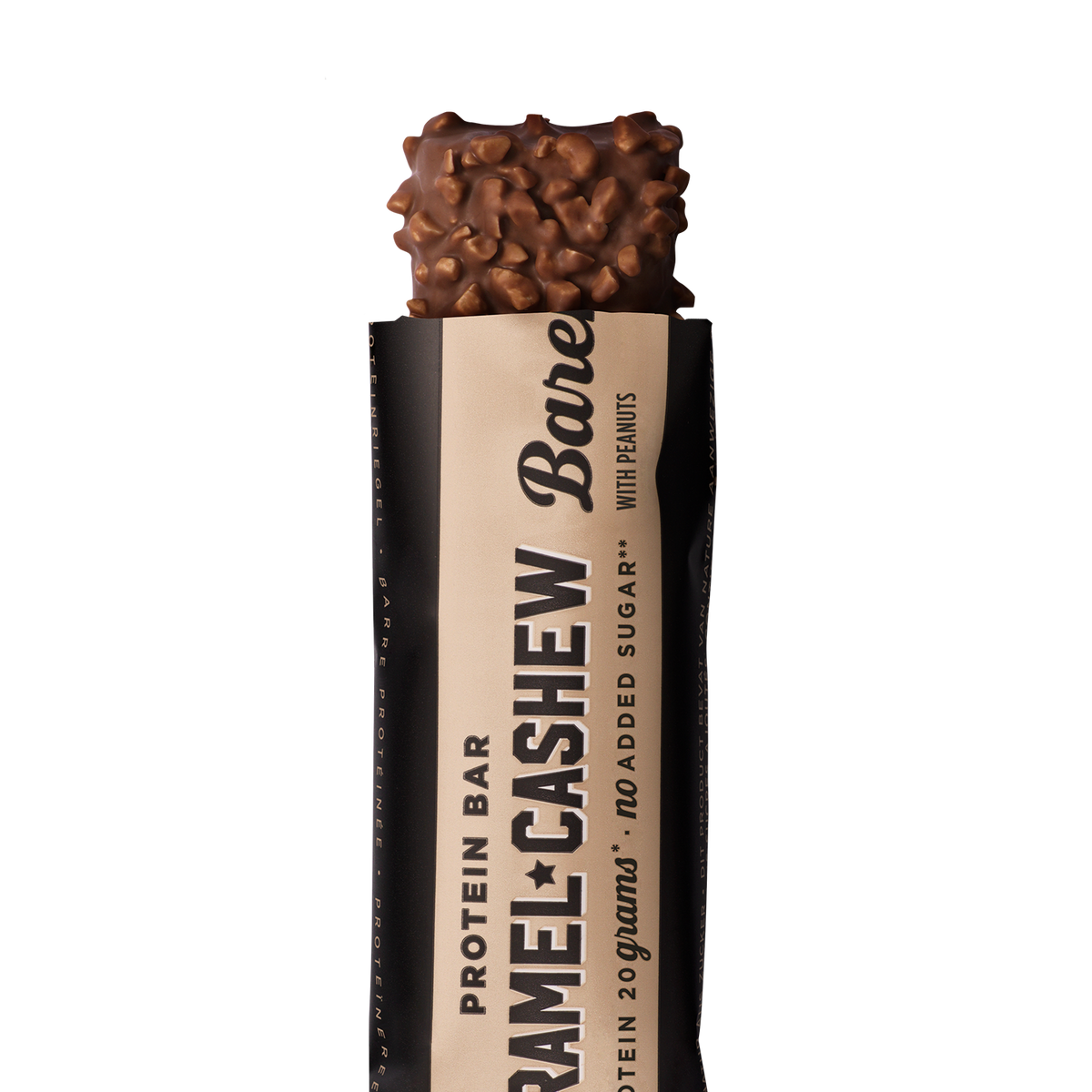 Barebells Protein Bar Caramel & Cashew eiwitreep - packshot met zichtbare vulling