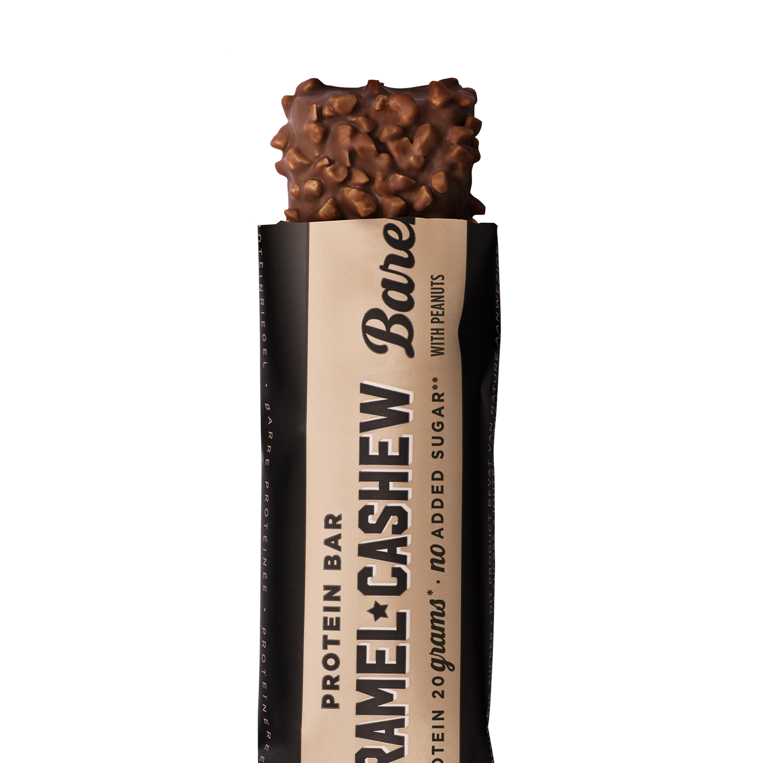 Barebells Protein Bar Caramel & Cashew eiwitreep - packshot met zichtbare vulling