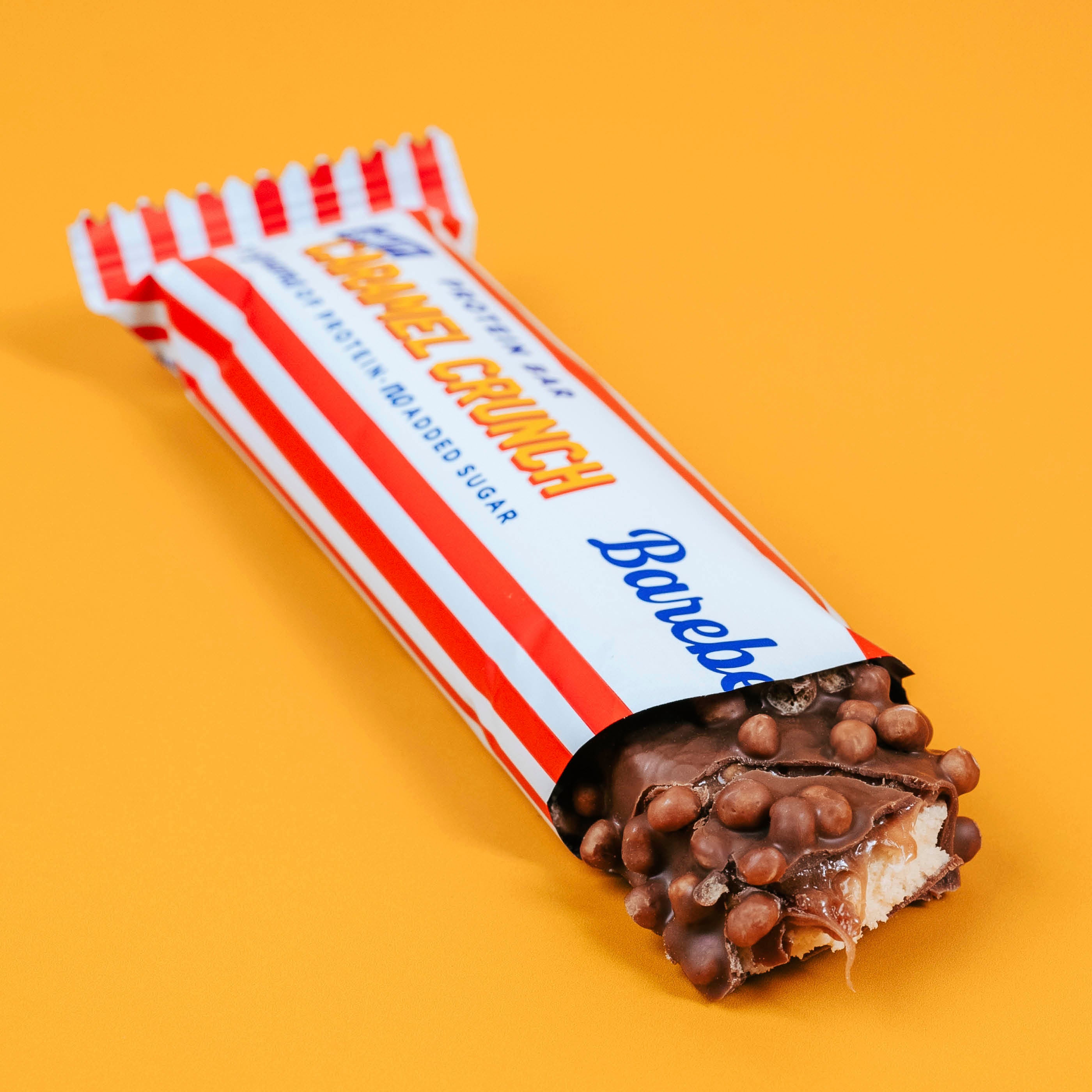 Barebells Protein Bar Salty Caramel Crunch - reep met doorgesneden stukken