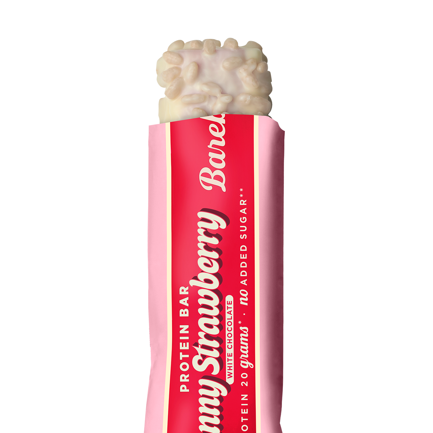 Barebells Protein Bar Sunny Strawberry eiwitreep - packshot met zichtbare vulling