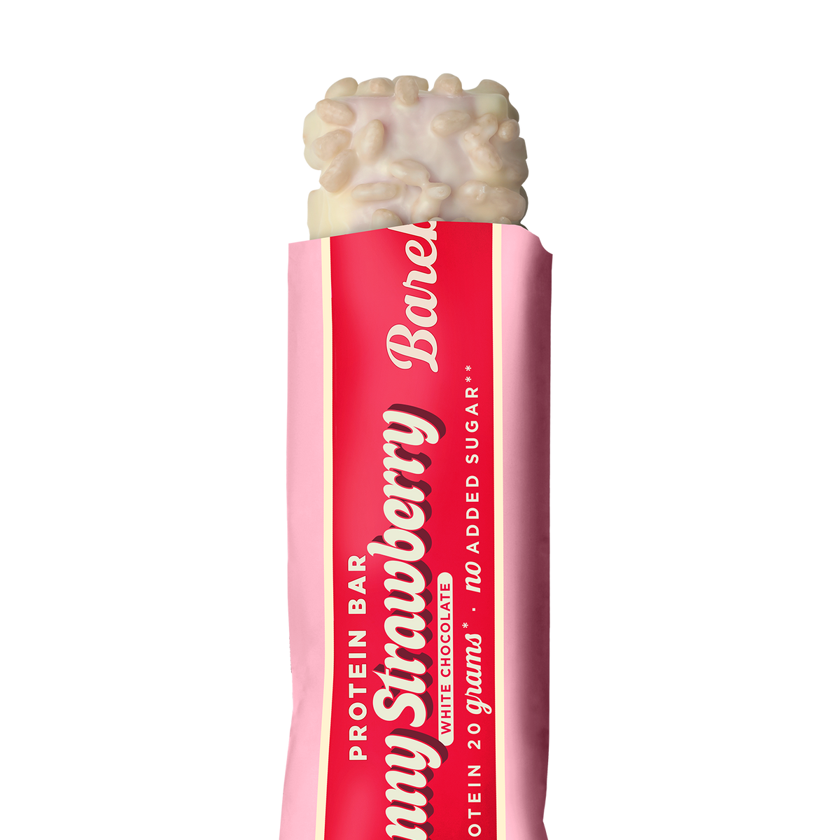 Barebells Protein Bar Sunny Strawberry eiwitreep - packshot met zichtbare vulling